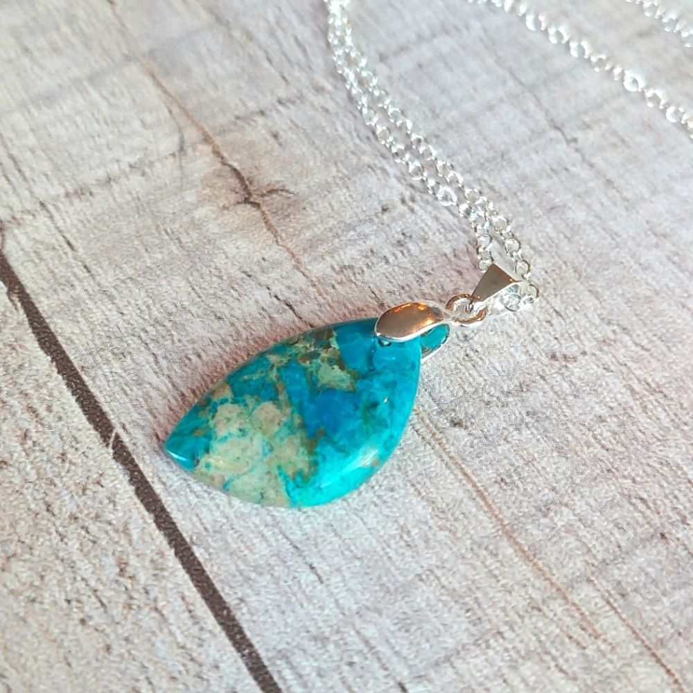 Chrysocolla Necklace Natural Gemstone Pendant - Picture 4 of 6